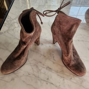 Stuart Weitzman medium grey Suede High-Heel Ankle Boots with Tie